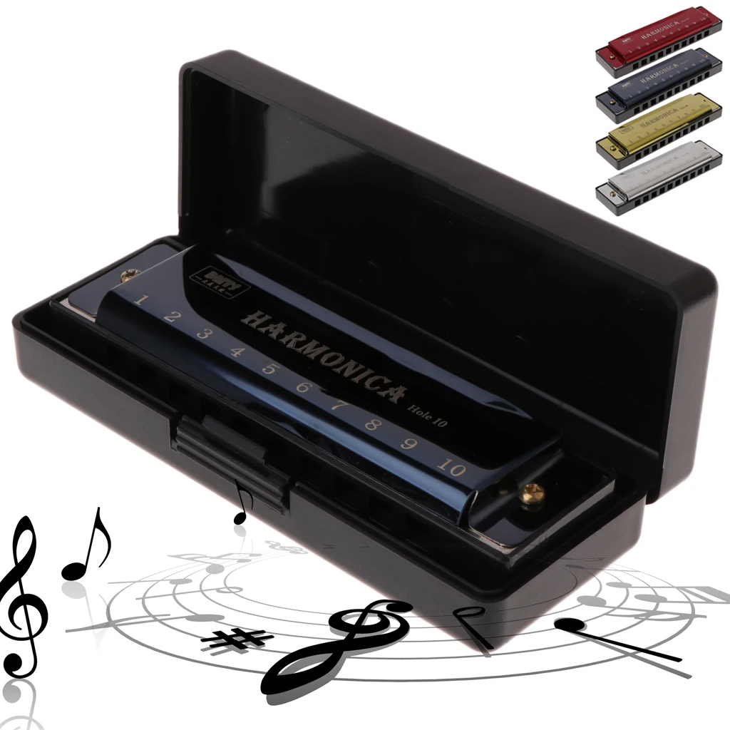 10 Holes Key of C Blues Harmonica Musical Instrument Educational  With Case Gift