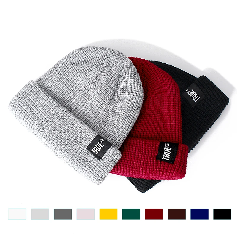 Hot Sale Daily SHORT Beanie Hat Unisex Sailor Style Winter Hat Men Women Ribbed Knitted Melon Cap True Letter Baggy Hat