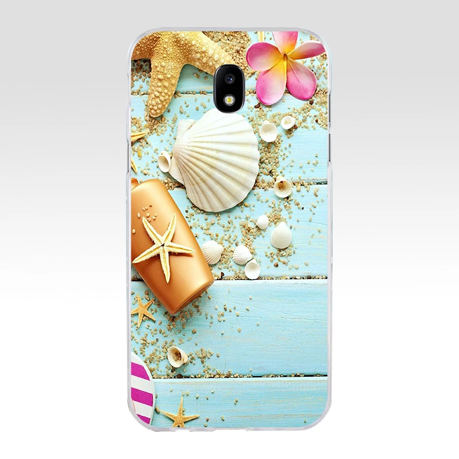 30SD Blue Wood Seashells Sea Star Soft Silicone Tpu Cover phone Case for Samsung j3 j5 j7 2015 2016 17 j2  prime j6 Plus 2018