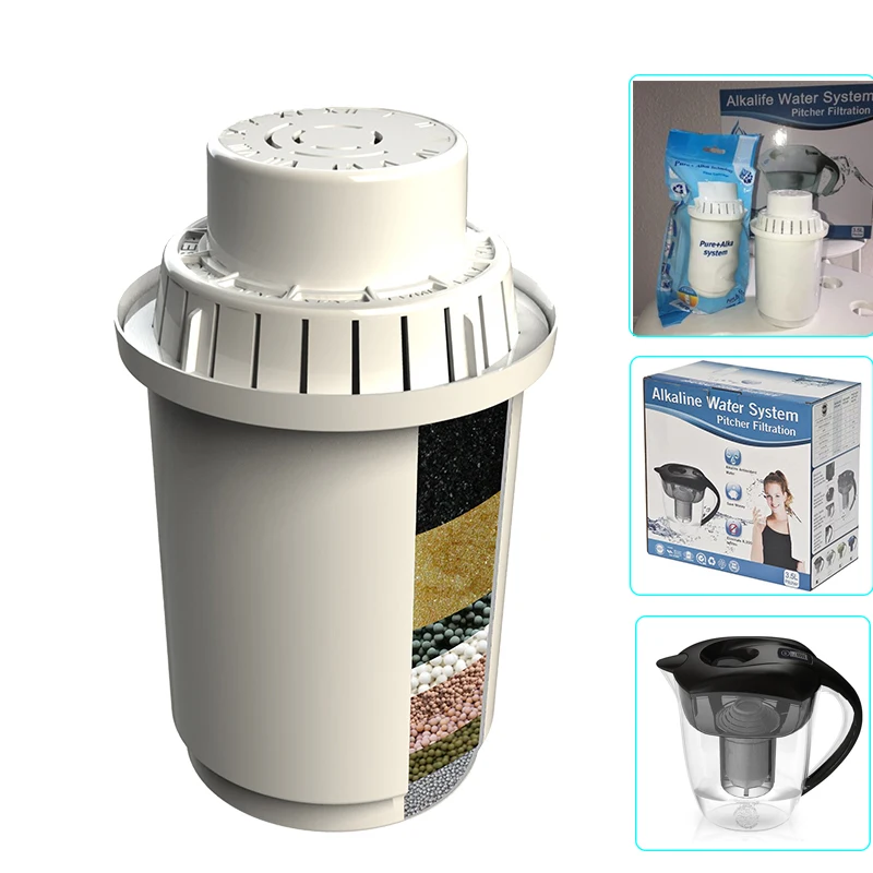 Alcalina cartucho de filtro de agua de 3,5 litros tetera con filtro de agua de PH alcalino tanque de filtro de agua de 3 paquetes