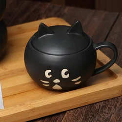 Surprise Cat Black Covered Mug Ceramic Home Couple Coffee Milk Cup Japanese Creative Birthday Gift