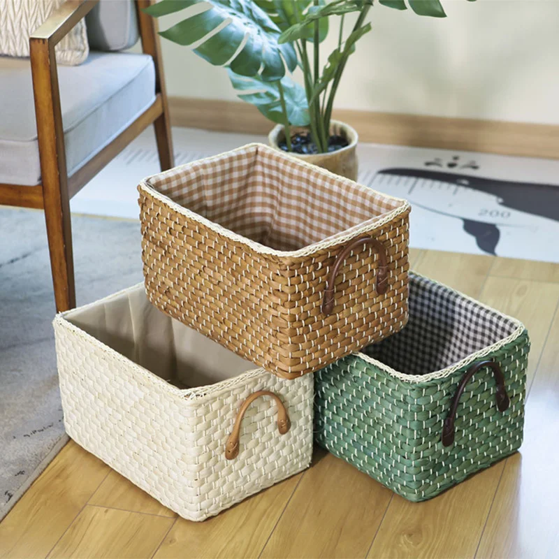 Garden grass woven storage basket Japanese arrangement box clothes toy storage box sundry woven basket storage basket CL110902