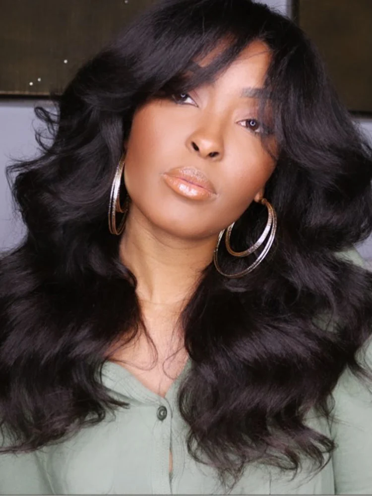 200 Dichtheid Kinky Yaki Wave Pruik Met Pony Zijden Hoofdhuid Top Pruik Remy Braziliaanse Menselijk Haar Pruiken Lijmloze Voor Vrouwen Luffy - afbeelding 2