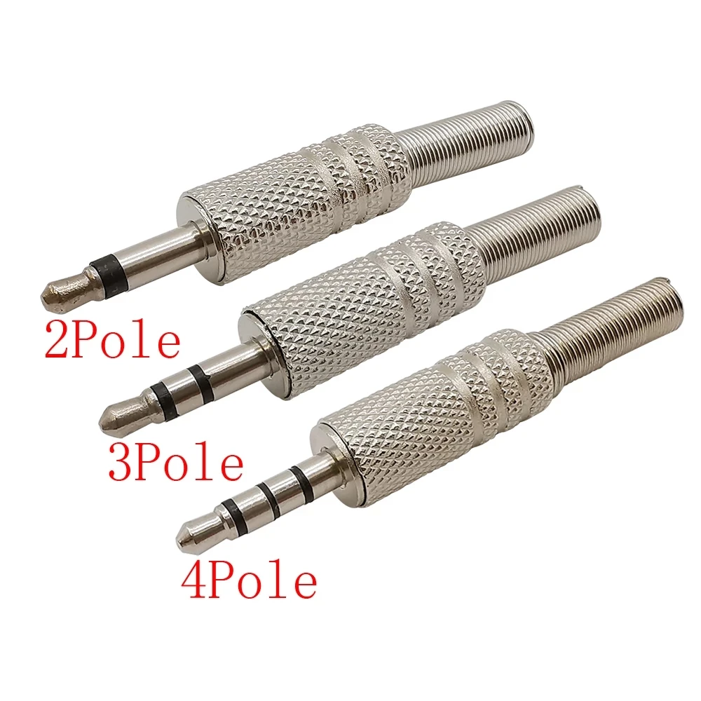 1Pcs 3.5mm 2/3/4 Pole Audio Plug Headphone Repair Metal Solder Type Male Jack Mono/Stereo Connector with Spring Tail