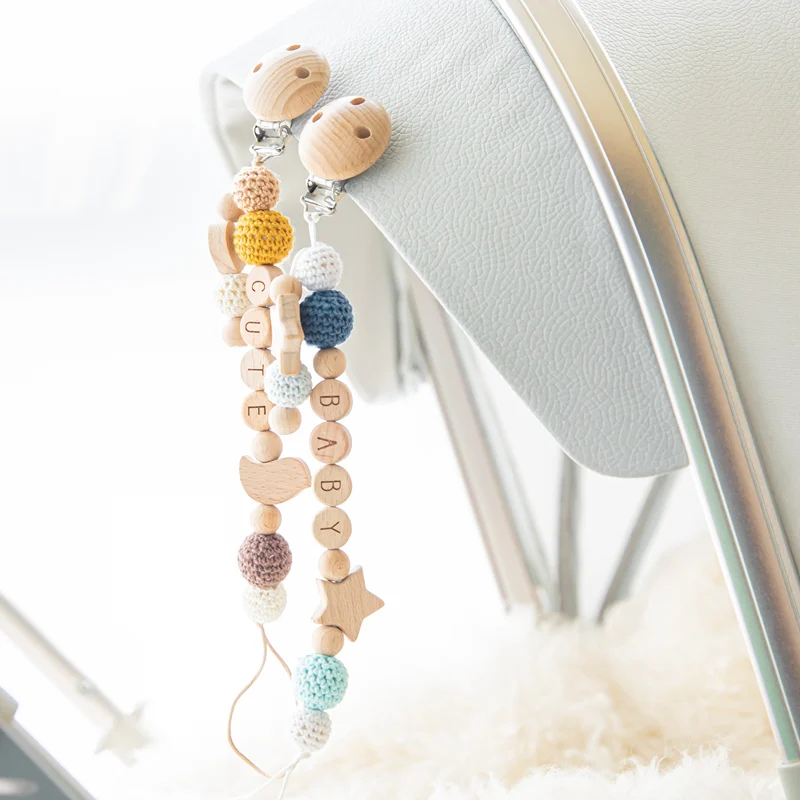 NEW 1PC Baby Wooden Pacifier Chain Clip Customizable Silicone Wooden Teether Bpa Free Personalized Baby Wooden Teething Ring Toy