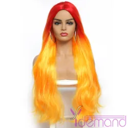 Perucas de cabelo sintético laranja super longo ombre para mulheres, parte média, perucas cosplay bodywavy, resistente ao calor, peruca de cabelo natural