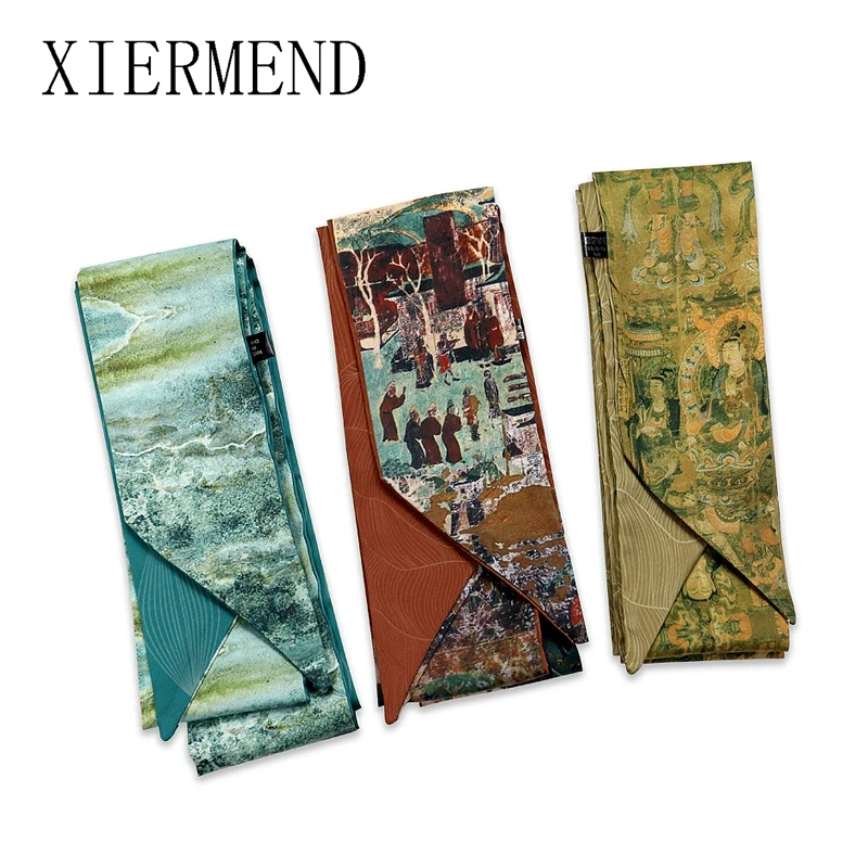 long spring and autumn ancient fairy paintings silk scarves summer scarf female narrow strip handbags ribbon belt skinny scarf