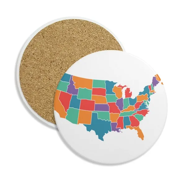 

America Map States Pattern Stone Drink Ceramics Coasters for Mug Cup Gift 2pcs