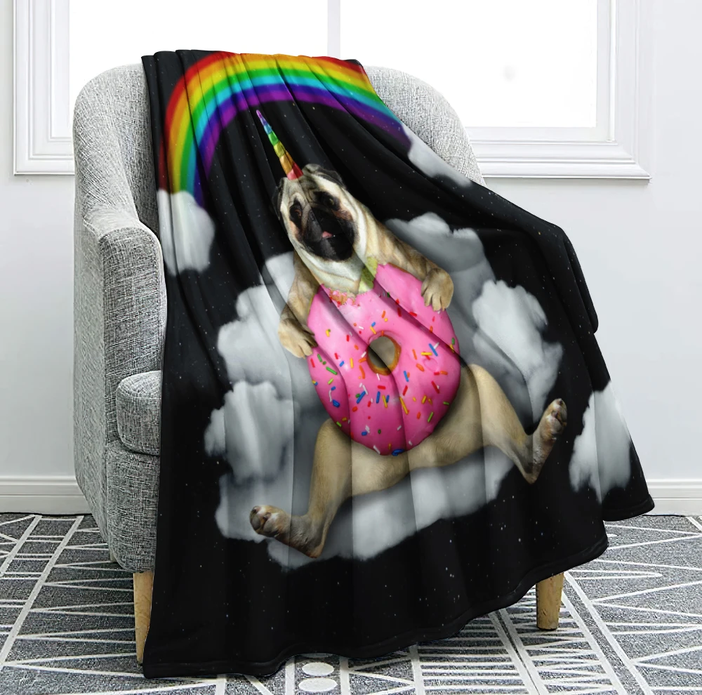 Cat Unicorn Flannel Blanket Kids Rainbow Fur Throw Blanket Bed Sofa Color Donut Fluffy Throw Blanket for Boys Girls