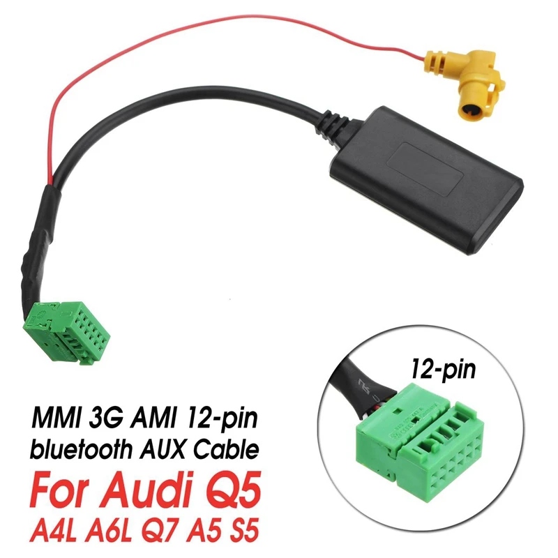 NEW-Wireless Mmi 3G Ami 12-Pin Bluetooth Aux Cable Adapter Wireless Audio Input For-Audi Q5 A6 A4 Q7 A5 S5