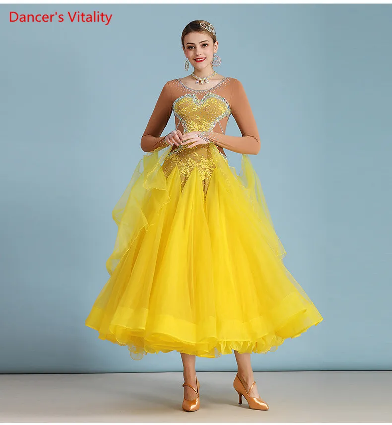 Standard Ballroom Dresses Women Lycra Long Sleeve Waltz Dancing Costume Adult Waltz Ballroom Competition Dance Dress