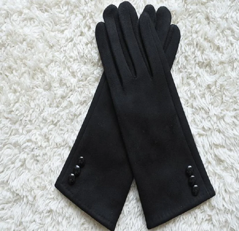 Women Gloves Winter Touch Screen 2021 Female Suede Warm Full Finger Gloves Lady Winter Outdoor Sport Driving Women Button Gloves