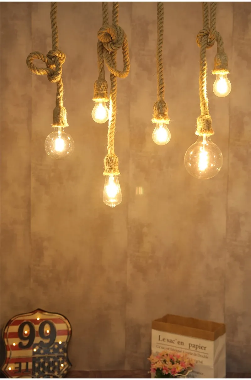 Retro Industriële Hanglamp - Handgemaakte Lampenkabel Met 6 Lampen E27 Eetkamerlamp Vintage Plafondlamp Plafondlamp Voor Edison Lamp Restaurant Doe Het Zelf Eettafel Landhuis