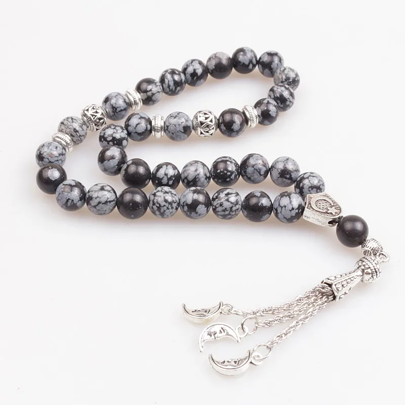 8MM Snow Stone 33 Prayer Beads Islamic Muslim Tasbih Allah Mohammed Rosary for women men