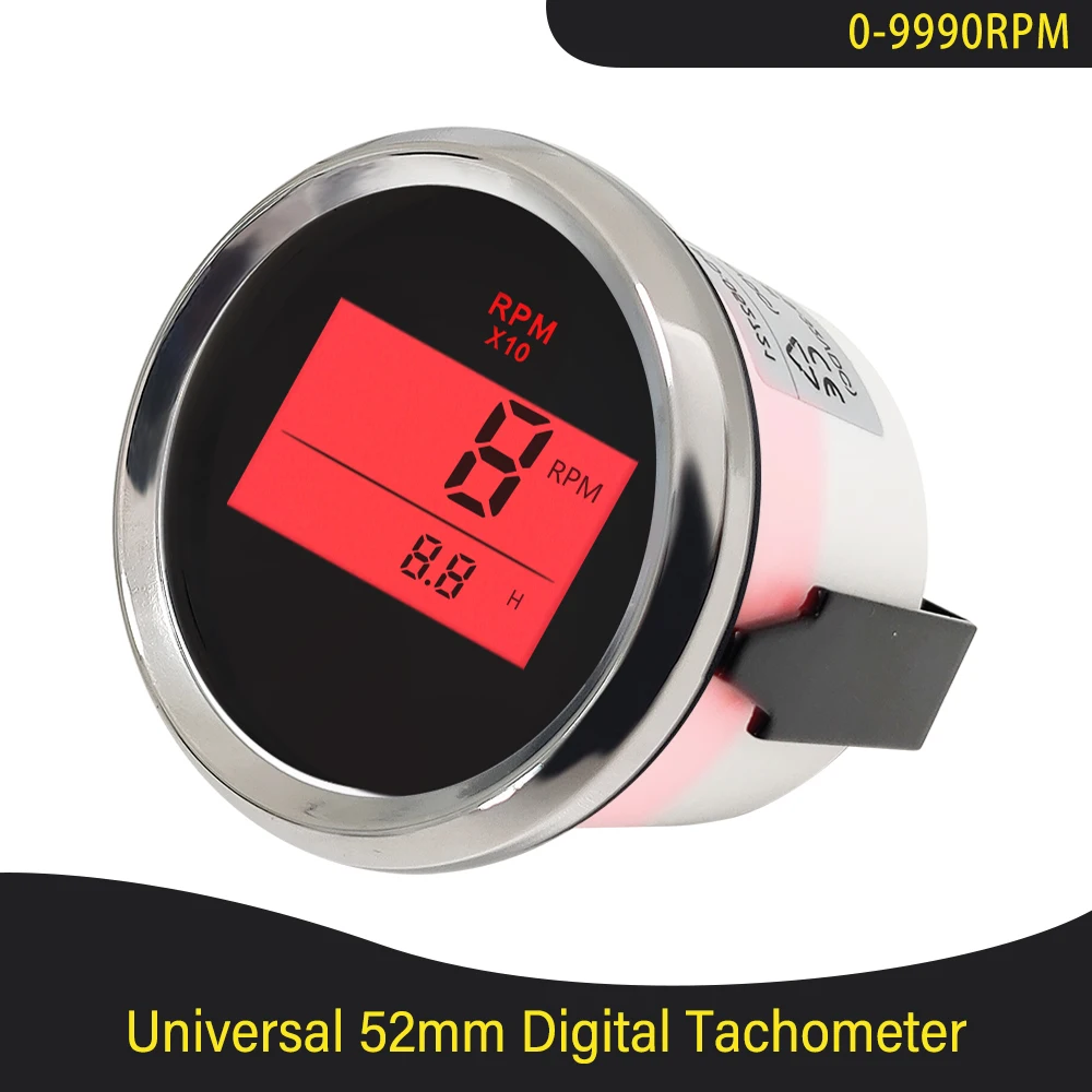 52 mm Geschwindigkeitssensor, digitaler Drehzahlmesser, Motor-Stundenzähler, 0–9990 U/min, Marine-Außenbordmotor, LKW, Auto, Boot, wasserdichter Drehzahlmesser