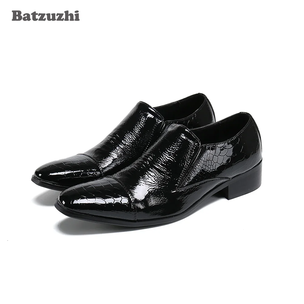 

Batzuzhi Handmade Fashion Men Shoes Pointed Toe Black Leather Dress Shoes Men Black Formal Business and Party Shoes Men, EU38-46