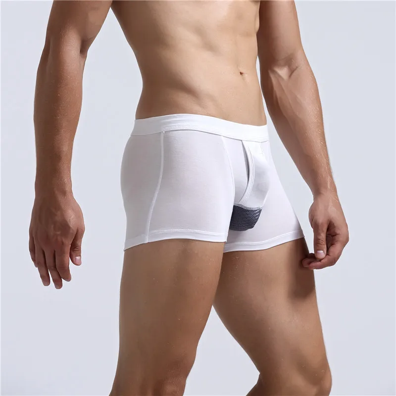 Scrotum Separation Men\'s Panties Modal Underwear Men Boxer Escroto Pouch Mid Rise Sexy Underpants Slips Hole Breathable White