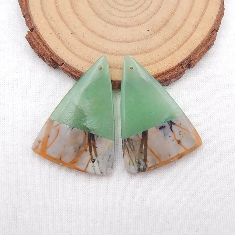 Semiprecious Natural Stone Fine Jewelry Picasso Jasper And Green Aventurine Fashion Women Earrings 37x25x5mm 13g