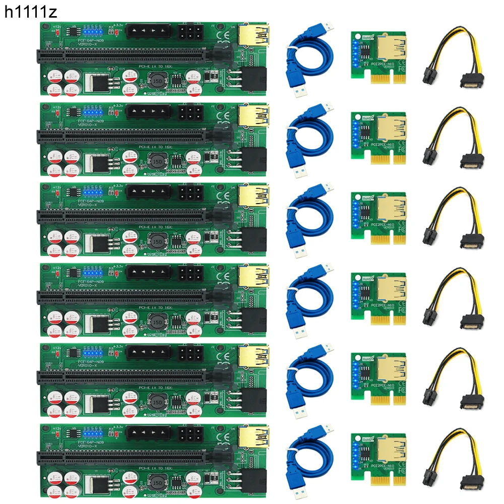 

6 шт. PCIE Riser 010 010X VER010 010S Plus Райзер PCI Express X16 адаптер для карты USB 3,0 кабельный Райзер для видеокарты графического процессора Майнинг