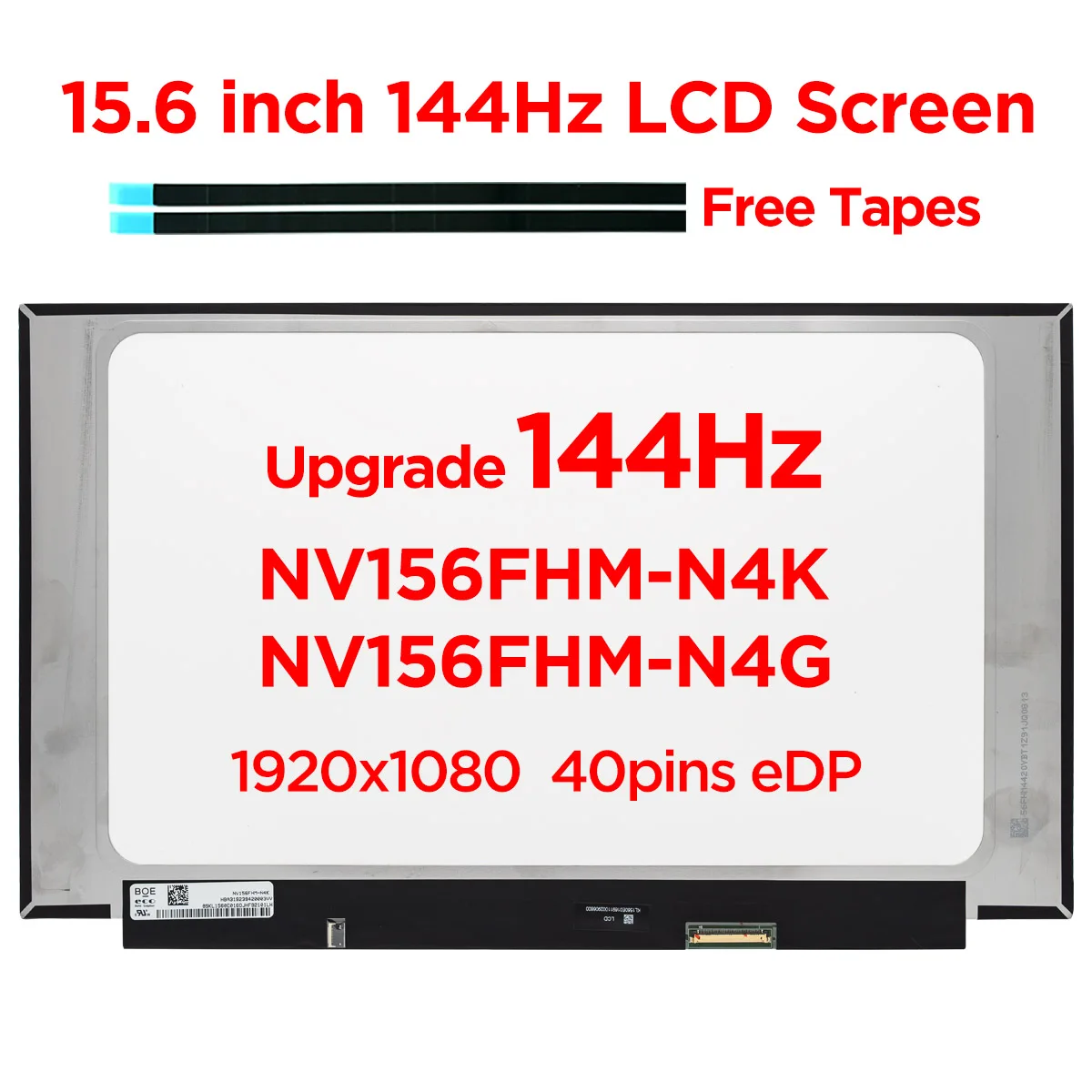 

15.6-Inch IPS 144Hz Laptop LCD Screen NV156FHM-N4K V3.0 V3.2 fit NV156FHM-N4G LED Matrix Display Panel FHD1920x1080 40pins eDP