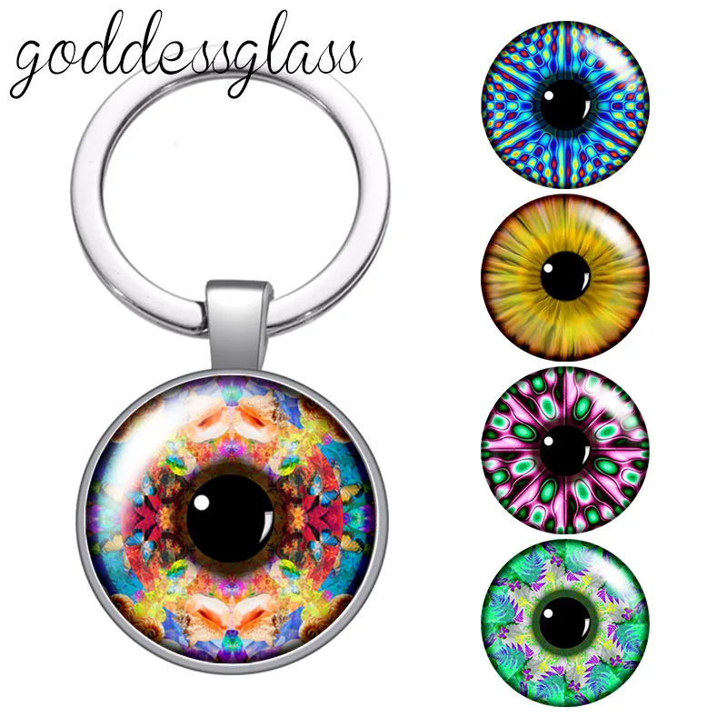 Dragon Eye animals eye pupil Colorful Round glass cabochon keychain Bag Car key chain Ring Holder Charms keychains for gift