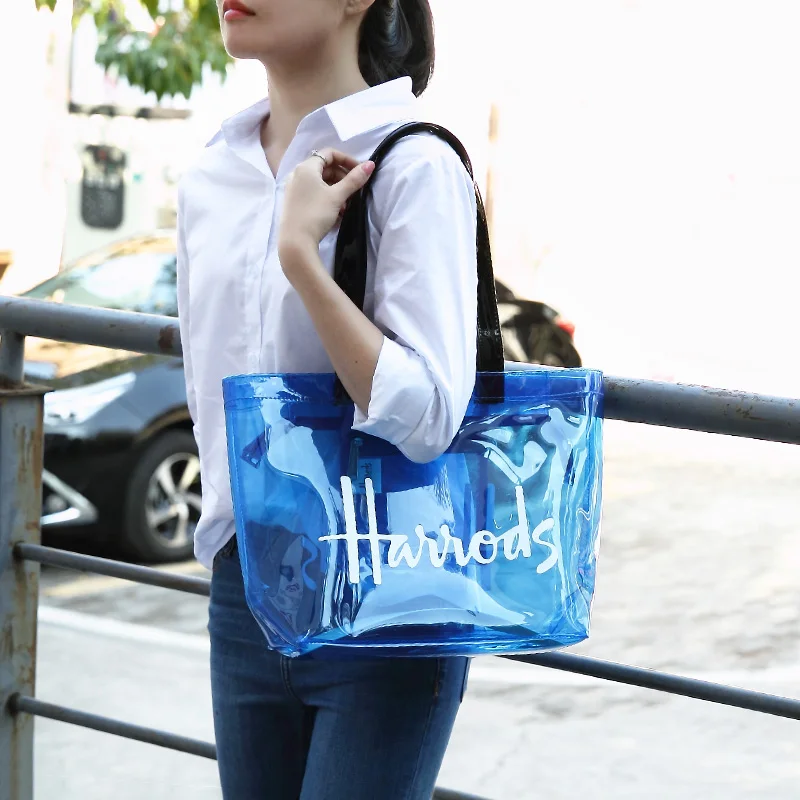 Summer Clear Tote Jelly Handbags with Zipper Closure PVC Washable Shopping Bag Transparent Security Work Shoulder Bags