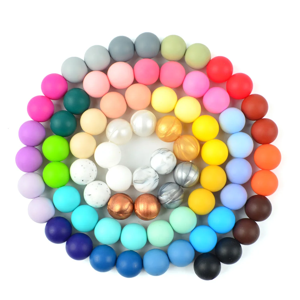 LOFCA 15mm 200pcs silicone Beads food grade Round Teether Beads Baby Chewable Teething Beads Pacifier Pendant Making Accessories