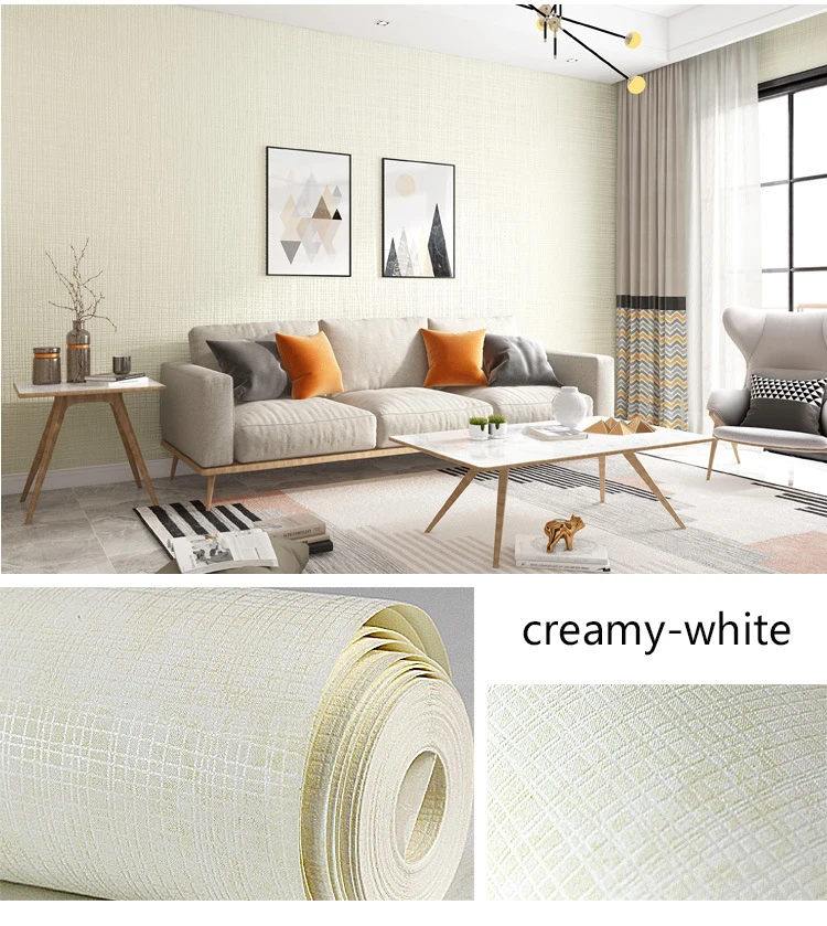 Modern Simple Plain Linen Wallpaper Bedroom Living Room Hotel Classic Solid Color Flax Wall Paper Beige