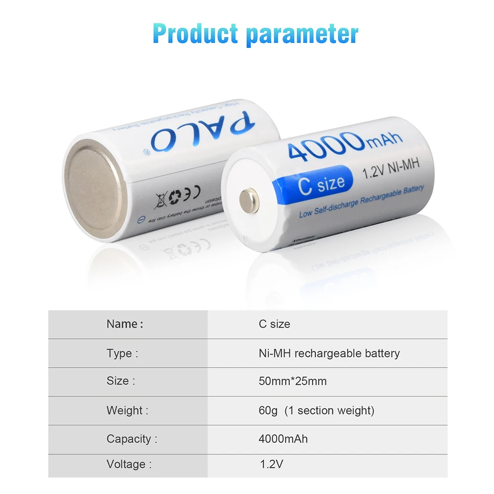 PALO-batería recargable tipo C de 4000mAh, 1,2 V, LR14 + 8 ranuras, cargador inteligente para batería de 1,2 V, AA, AAA, C, D, 9V
