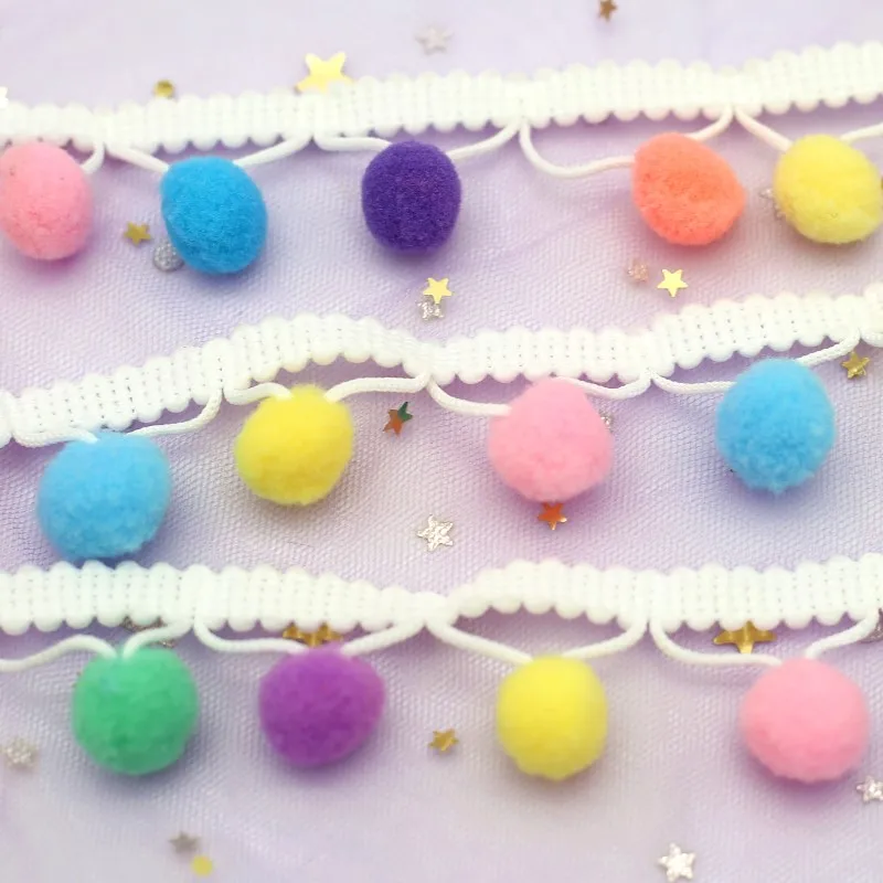 Colorful Lace 15mm Pom Pom Trim Ball MINI Pearl Pompom Fringe Ribbon Lace Fabric Handmade DIY Sewing Clothing Accessories 1M