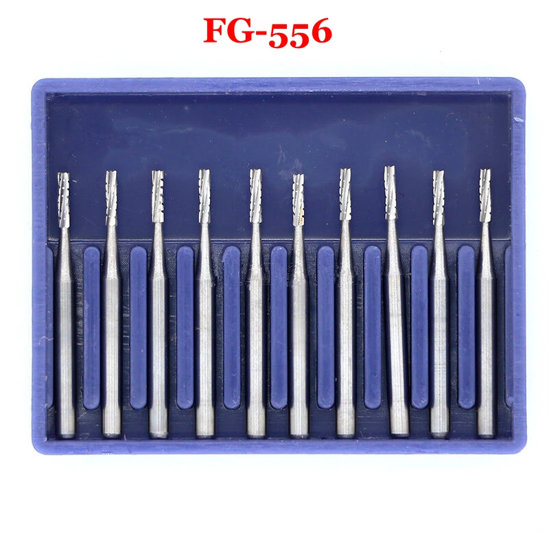 10pcs Dental Fissure Tungsten Steel Carbide Burs for High Speed Handpiece FG 556 FG 557 FG-558