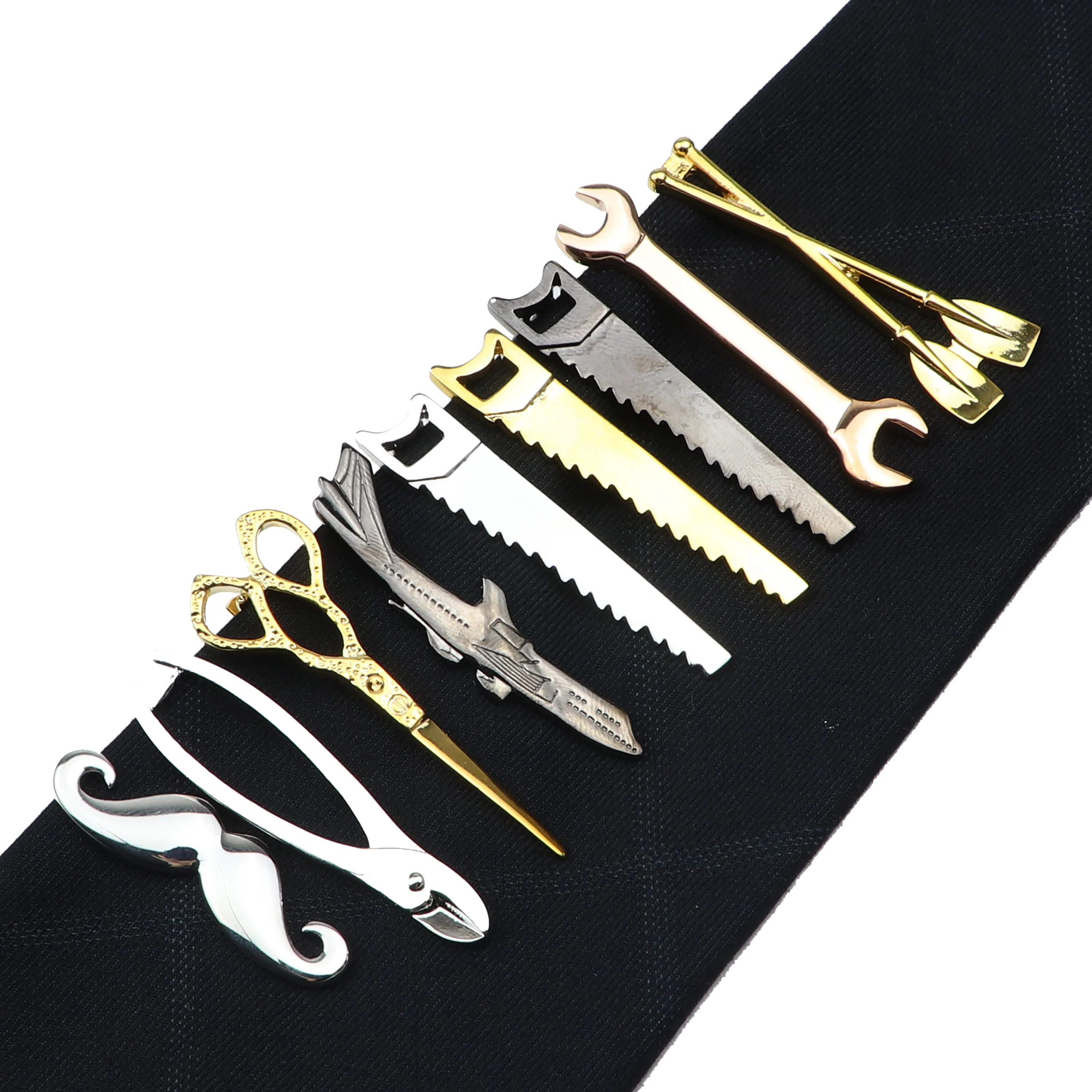 New Men\'s Tie Clip Bright Chrome Stainless Steel Saw Wrench Shovel Shape Jewelry Necktie Clips Pin Clasp Clamp Wedding Gifts