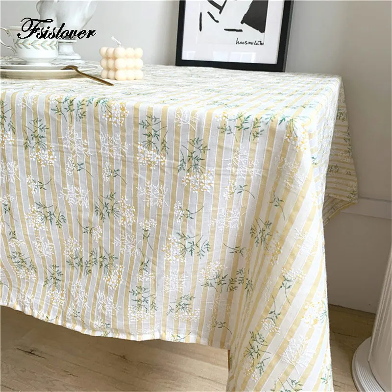 Cotton Linen Tablecloth for Table Floral Striped Pattern Rectangular Table Cover for Living Room Kitchen tapete mantel mesa