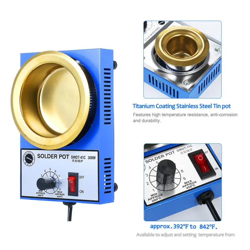 100/150/250/300W Solder Pot Tin Melting Furnace Thermoregulation Soldering Desoldering Bath 200~450 Centigrade Global Use