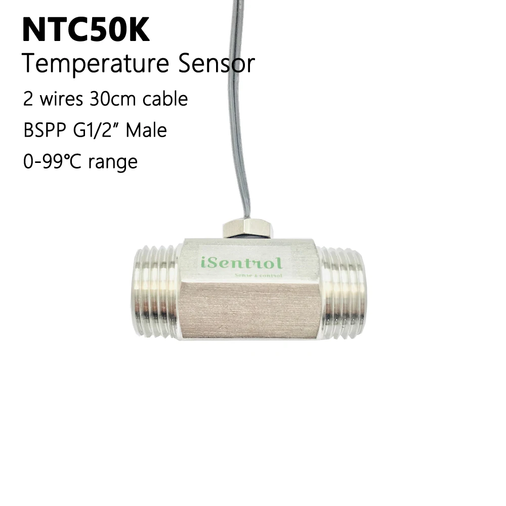 NTC50K Temperature Sensor 0.3 Meters 2 Wire  Cord Immersion Installation on SUS304 Nipple 49mm BSP1/2