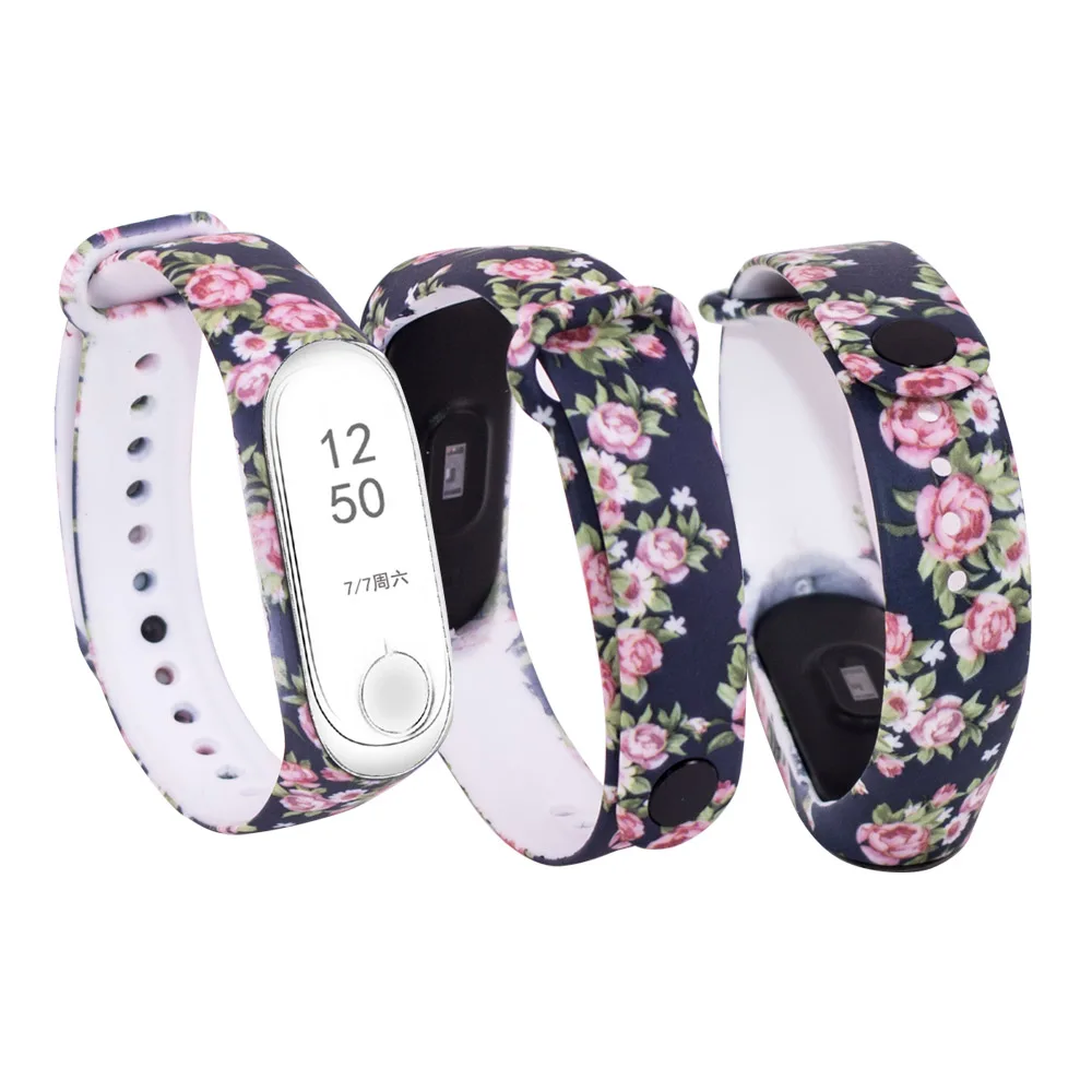 Cute Graffiti Strap For Mi Band 6 5 4 3 Strap Replacement Bracelet Universal Silicone Wrist Strap Colorful Flowers Watch Band