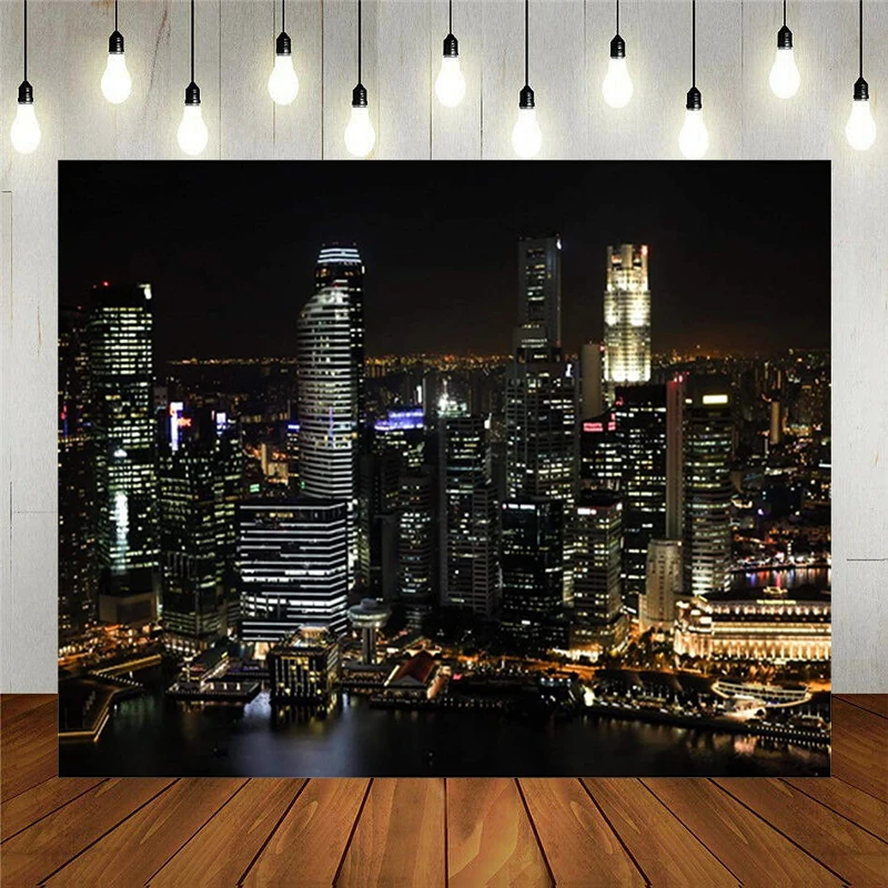 الفينيل رقيقة التصوير خلفية الرؤية الجوية الشهيرة مدينة كبيرة ليلة عرض موضوع خلفية لصور استوديو الدعائم