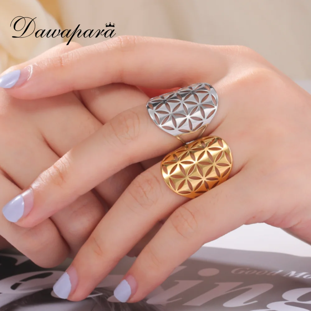 Dawapara Flower of Life Seed of Life Hollow Adjustable Ring Stainless Steel Jewelry Gift for Anniversary