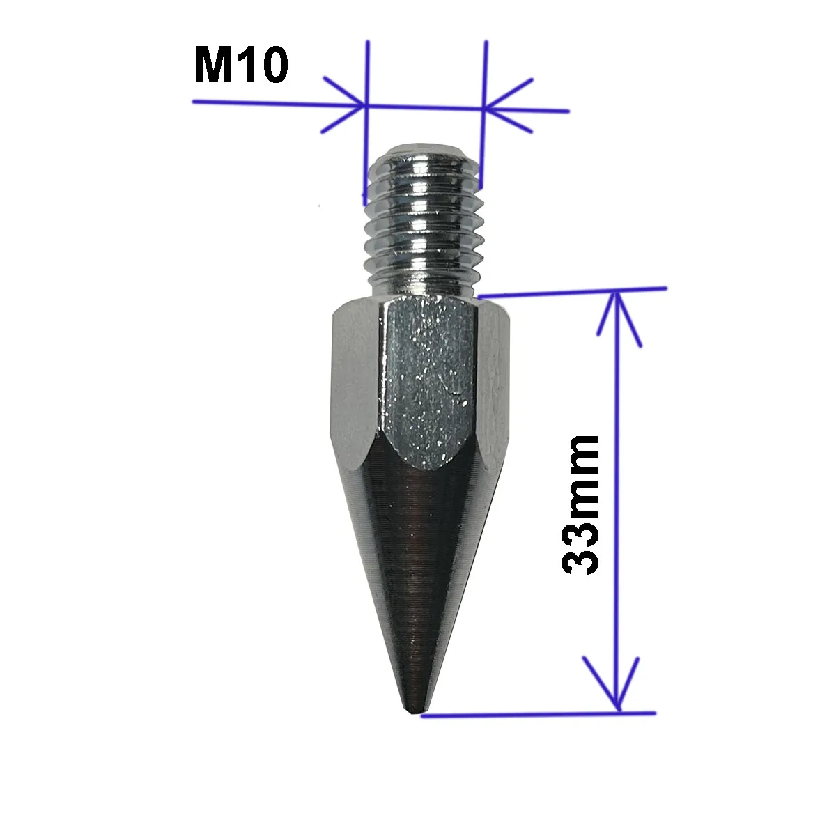 33mm length mini Pole Point tip for mini prism GPS pole - M10 Thread Steel