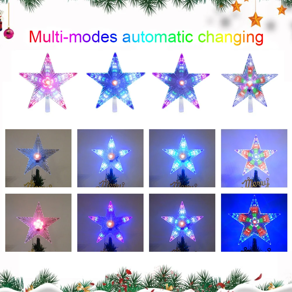 Battery Operated Christmas Star Tree Topper LED Pentagram Starlight Treetop Christmas Decoration Ornament Flashing Holiday Light