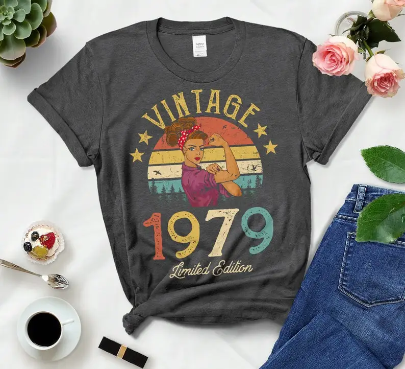 Vintage 1979 Limited Edition Classic Womens TShirt, Funny Retro 43nd Birthday Gift Idea Grandmom Mom Wife Girl Daughter Shirt