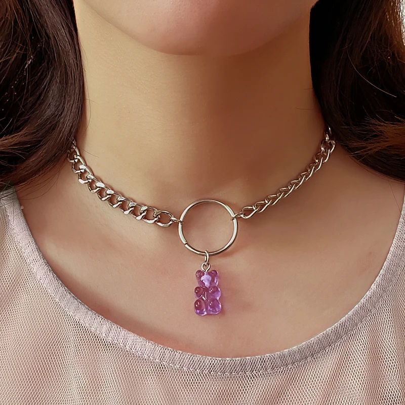 Aihua Candy Farbe Sterne Herzen Gummy Mini Bär Kette Halsketten für Frauen Nette Cartoon Tier Anhänger Schmuck Femme Bijoux Collare – Detail 1