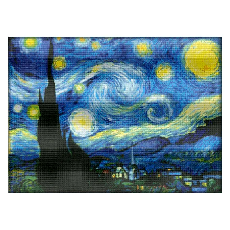 The Starry Night of Van Gogh Counted Cross Stitch Kits Patterns Unprinted Canvas Embroidery Sets 11 14CT DIY Home Decor Painting