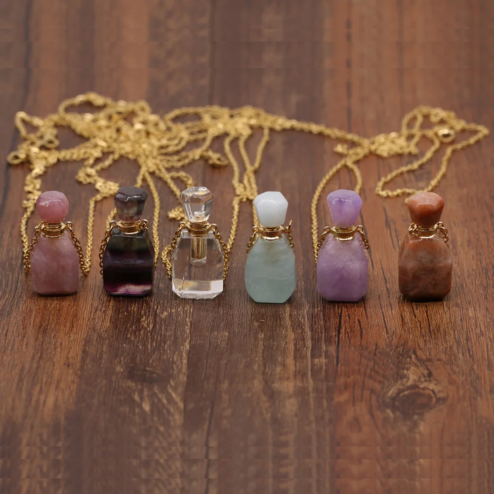 

Natural Stone Perfume Bottle Necklace Semi-Precious Pendant Charms For Elegant Women Love Romantic Gift 60 CM