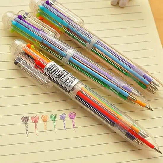 6 Warna 0.5Mm Berminyak Tinta Pulpen Kantor Sekolah Halus Menulis Pena