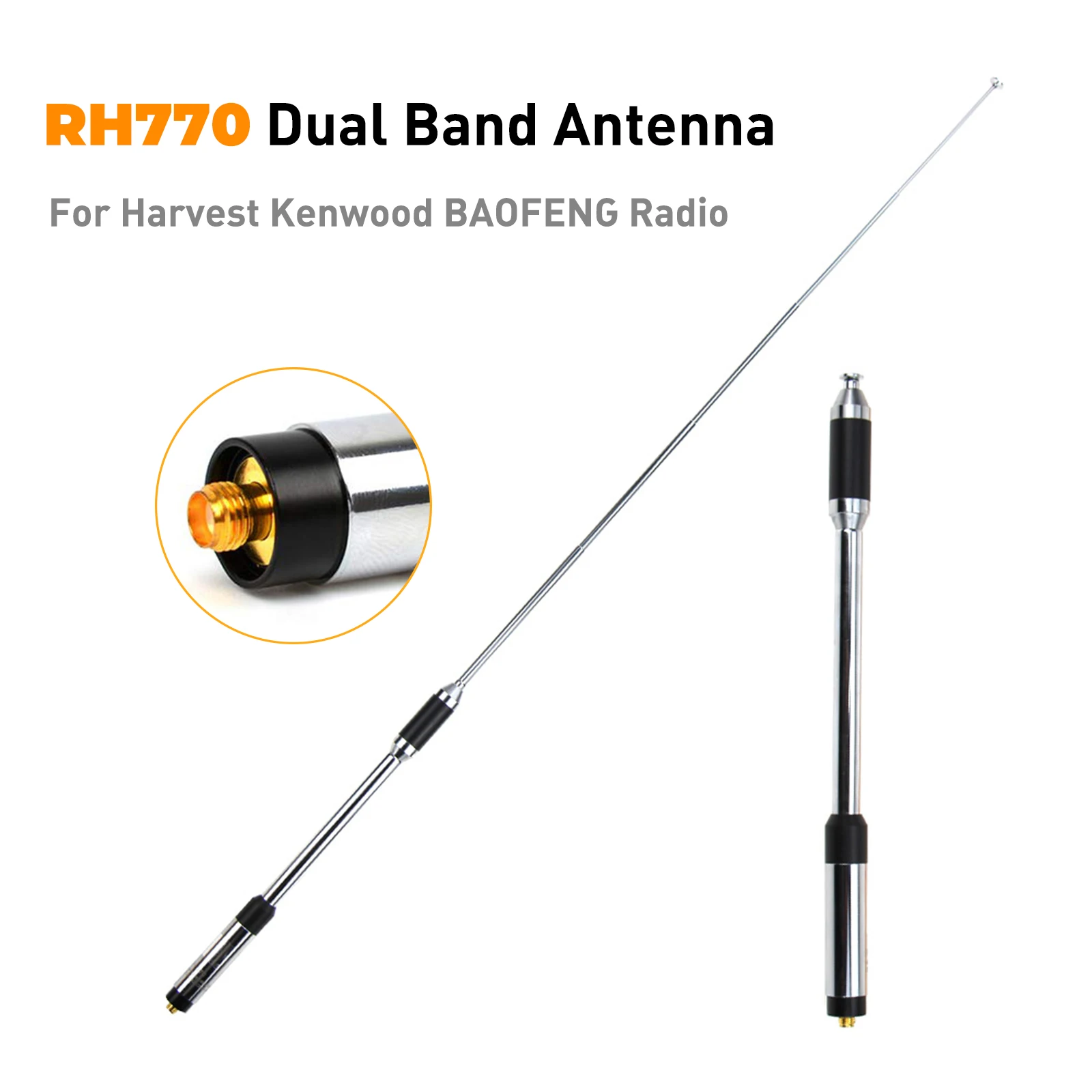 RH770 91.5cm/36in Dual Band 144/430MHz High Gain SMA-Female Telescopic Handheld Long Antenna for Harvest Kenwood TK-2160 TK-3160