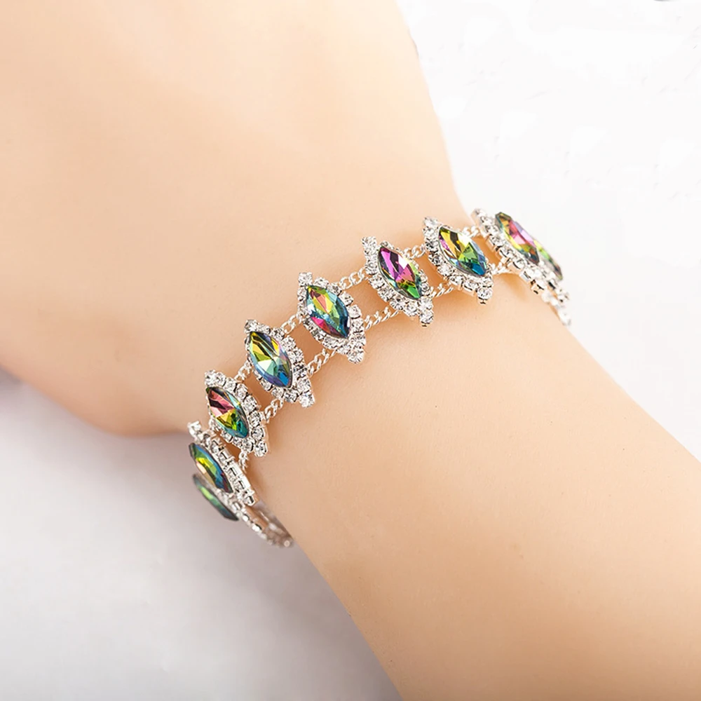 AINAMEISI Luxury Green Red Crystal Bracelets & Bangles for Women Colorful Rhinestone Charm Bracelet Party Gift Fashion Jewelry