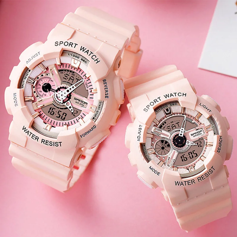 Women Men Watches Sanda Top Brand Luxury Pink Lover Watch Clock Quatz led Digital Sport Wrist Watch for Women Men Waterproof