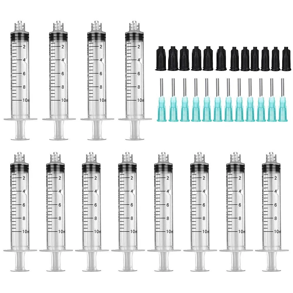 

12Pack-10ml/cc Syringes Set,18G Blunt Tip Needle with Storage Caps,Luer Lock Plastic Glue Applicator,Industrial Grade Syringe