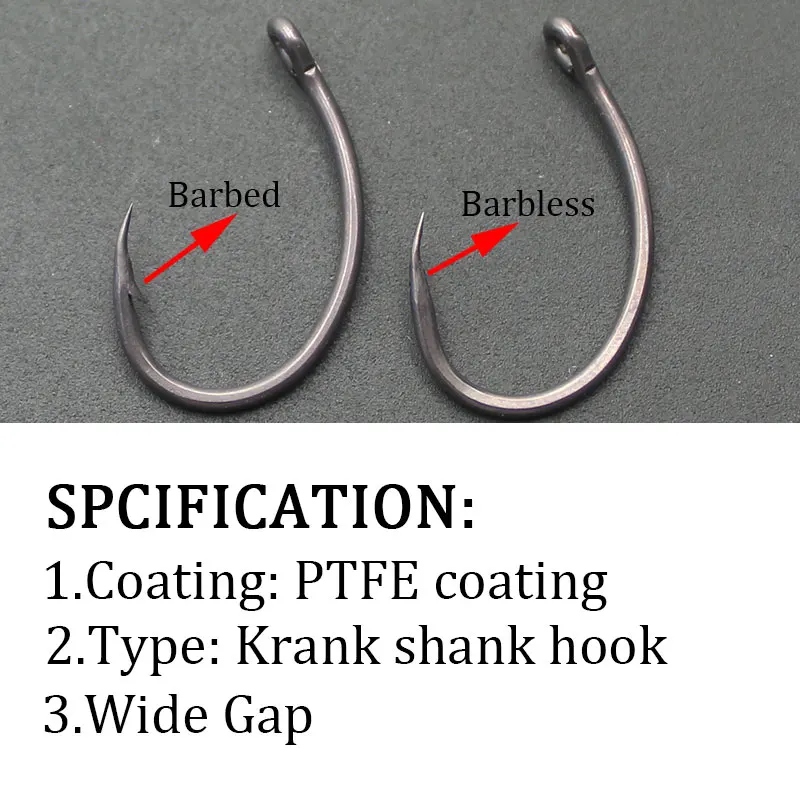 30pcs Carp Fishing Hook Curved PTFE Coated  Carp Hook Sharp Wide Gape Barbed Barbless Hook Eye Fishing Accessories